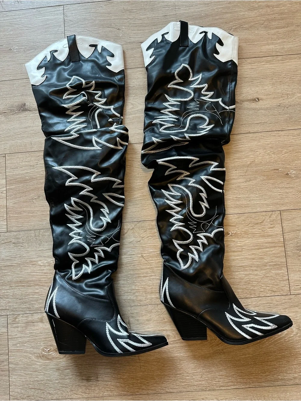 Cape Robbin Kelsey 21 Black and White Over-the-Knee Western Cowboy Boots